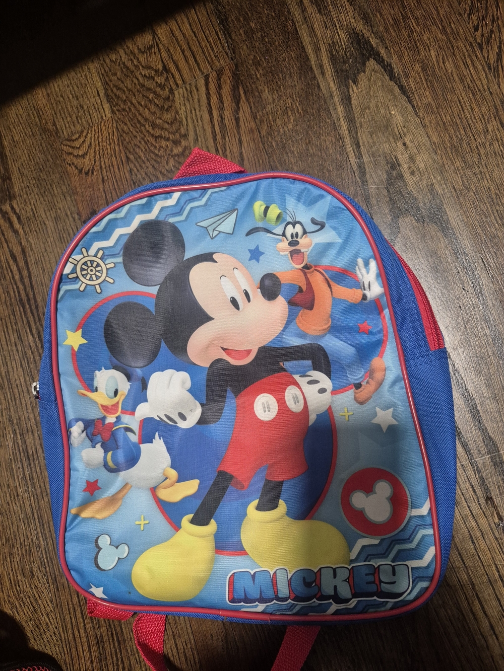 Disney Mickey Mouse Blue and Red Kids Backpack with Yellow Accents